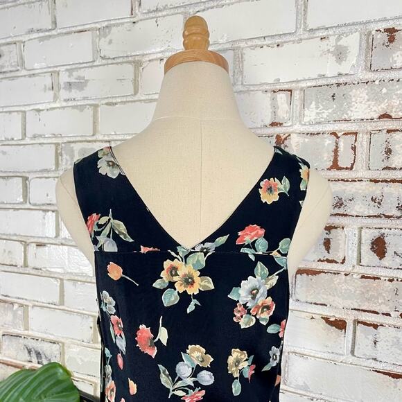 Vintage 90s Express Floral Black Yellow Pink Sleeveless Scoop Neck Mini Dress - Picture 6 of 8
